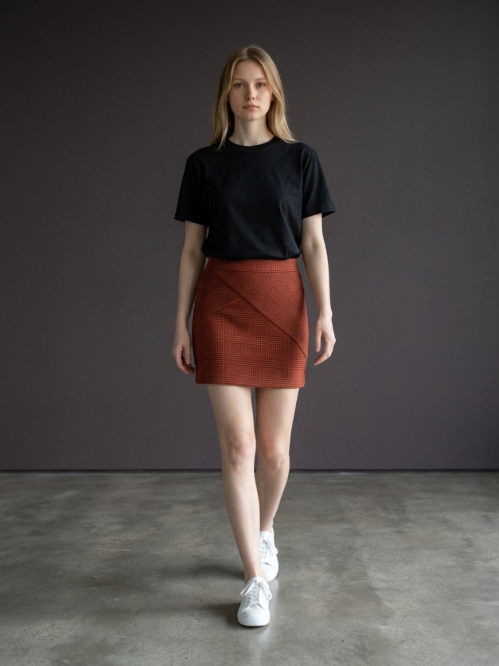 Free People Houndstooth Rust Plaid Mini Skirt Size Medium